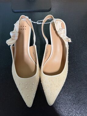 a new day Ivory Beaded Pointed Slingback Flats with Bow